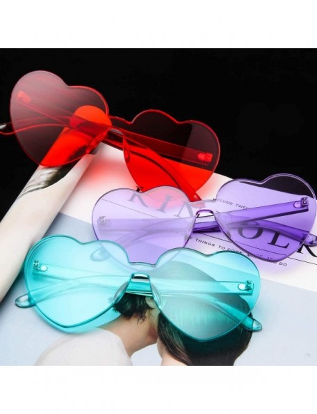 Aviator Heart Shape Sunglasses One Piece Transparent Rimless Candy Color Glasses - C Purple - CX19452HN9U $10.40