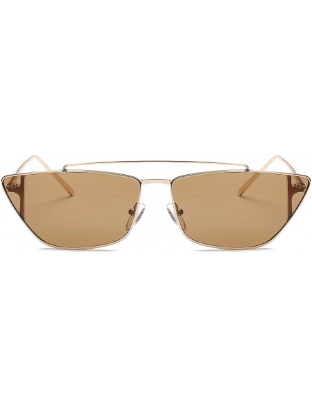 Square Women Metal Retro Square Flat Lens Cat Eye Fashion Sunglasses - Brown - CL18IIEEGO9 $9.52