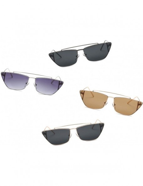 Square Women Metal Retro Square Flat Lens Cat Eye Fashion Sunglasses - Brown - CL18IIEEGO9 $9.52