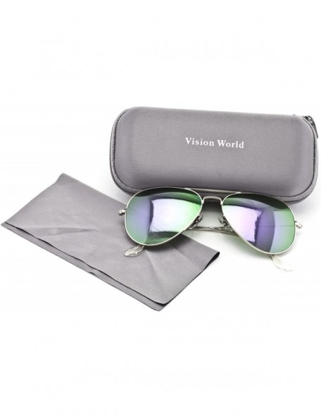 Aviator Premium Glass Lens Aviator/w Mirror Reflective Revo Color Lens Sunglasses - Purplish Green - C7126ZGY4SN $32.94