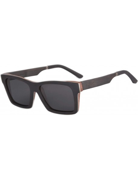 Wayfarer Natural Wood Frame Polarized Sunglasses Anti-glare Wooden Glasses-Z68020 - Ebony&aluminum - CT18S5TDK7Q $22.99
