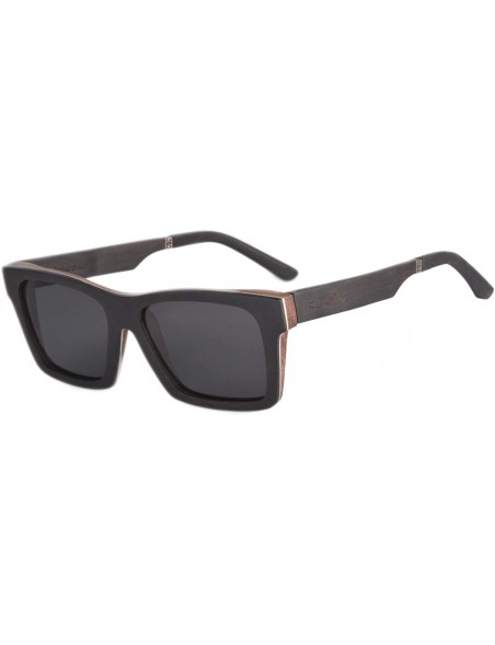 Wayfarer Natural Wood Frame Polarized Sunglasses Anti-glare Wooden Glasses-Z68020 - Ebony&aluminum - CT18S5TDK7Q $22.99
