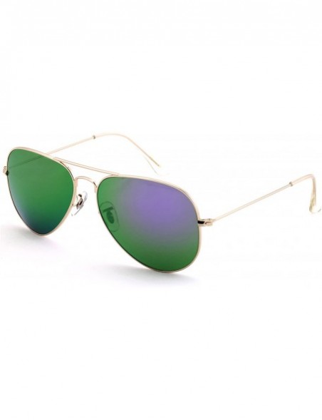 Aviator Premium Glass Lens Aviator/w Mirror Reflective Revo Color Lens Sunglasses - Purplish Green - C7126ZGY4SN $16.65