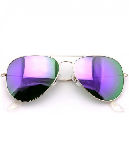 Aviator Premium Glass Lens Aviator/w Mirror Reflective Revo Color Lens Sunglasses - Purplish Green - C7126ZGY4SN $16.65