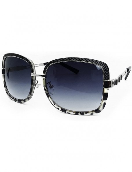 Square 99-193 Premium Oversize XXL Women Retro Classic Vintage Clear Brand Designer Style Sunglasses - Black/ Silver - CU18DQ...
