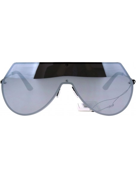 Shield Shield Frame Sunglasses Rims Behind Lens Flat Top Angled Futuristic Shades - Silver (Silver Mirror) - C1186K4D9XY $13.29