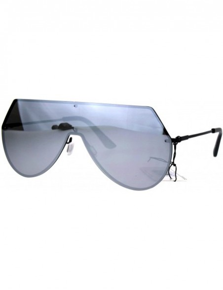Shield Shield Frame Sunglasses Rims Behind Lens Flat Top Angled Futuristic Shades - Silver (Silver Mirror) - C1186K4D9XY $13.29
