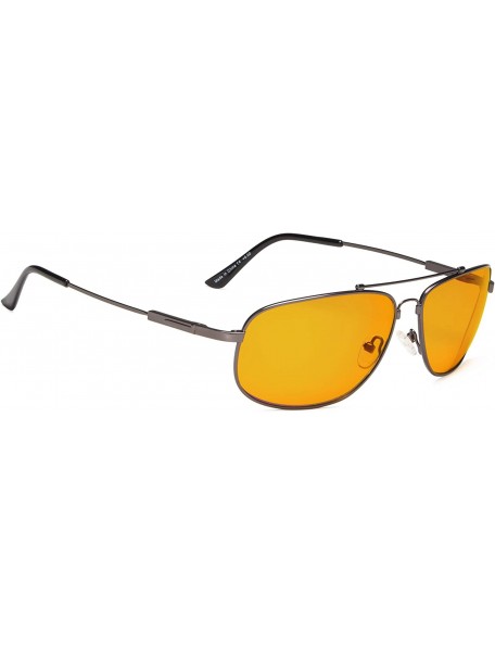 Aviator Light Blocking Glasses Amber(Orange) Tinted Lens Blocks 100% of Blue/UV Rays Memory Frame Men Women - Gunmetal - C518...