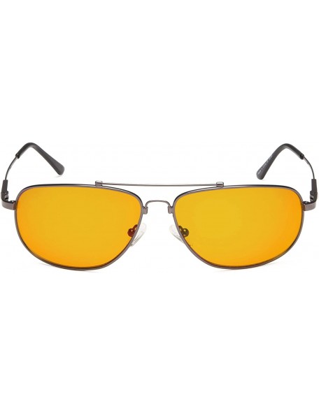 Aviator Light Blocking Glasses Amber(Orange) Tinted Lens Blocks 100% of Blue/UV Rays Memory Frame Men Women - Gunmetal - C518...