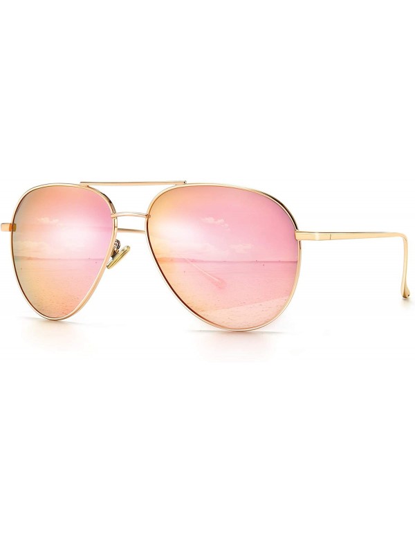 Round Women's Lightweight Oversized Aviator Sunglasses - Mirrored Polarized Lens - CL184XSYHD0 $13.08