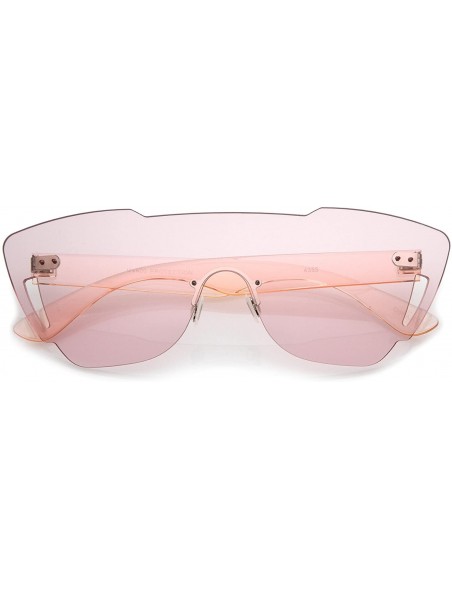 Rimless Oversize Rimless Cutout Thick Arms Tinted Mono Lens Shield Sunglasses 73mm - Pink - CR17Z7K9LL0 $10.96