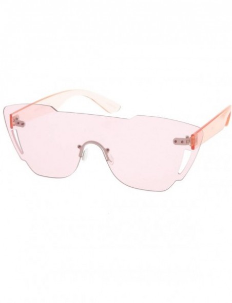 Rimless Oversize Rimless Cutout Thick Arms Tinted Mono Lens Shield Sunglasses 73mm - Pink - CR17Z7K9LL0 $10.96