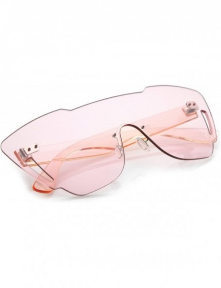 Rimless Oversize Rimless Cutout Thick Arms Tinted Mono Lens Shield Sunglasses 73mm - Pink - CR17Z7K9LL0 $10.96