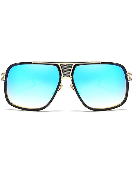 Square Metal Frame Driving Sunglasses Men Women Double-Bridge Oversized Retro Sun Protection Glasses - CI18D7HCIOO $16.55