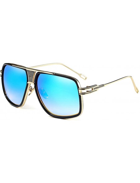 Square Metal Frame Driving Sunglasses Men Women Double-Bridge Oversized Retro Sun Protection Glasses - CI18D7HCIOO $16.55