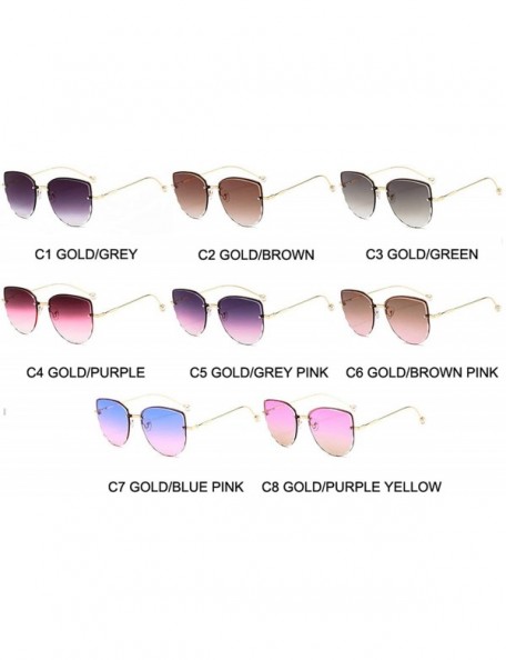 Aviator Pilot Sunglasses Women Fashion Metal Sun Glasses Cat Eye Pearl Decoration Cool Street Shot Party Sunglass - C9198ZQE2...