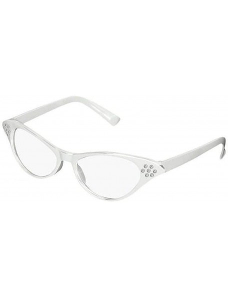 Cat Eye Fifties Style Diamante Trim Cat Eye Glasses - White - CW199XDS963 $14.16