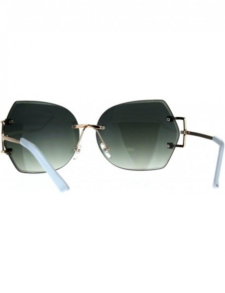 Rimless Womens Rimless Butterfly Designer Fashion Diva Sunglasses - Green Smoke - CB187M5Z92R $9.30