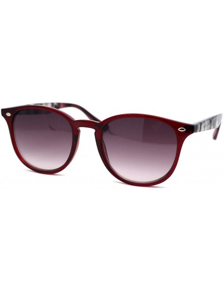 Round Womens Thin Plastic Round Horn Rim Designer Sunglasses - Red Grey Tort Arm Burgundy - CT193N454OK $12.29