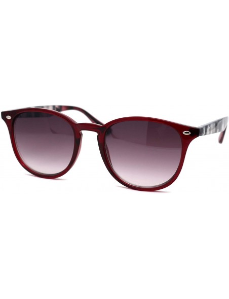 Round Womens Thin Plastic Round Horn Rim Designer Sunglasses - Red Grey Tort Arm Burgundy - CT193N454OK $12.29