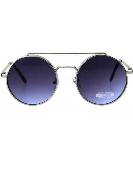 Round Thick Metal Round Circle Lens Steam Punk Hippie Sunglasses - Silver Purple Smoke - CM18HLWWC67 $13.30