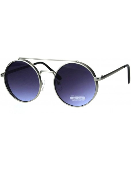 Round Thick Metal Round Circle Lens Steam Punk Hippie Sunglasses - Silver Purple Smoke - CM18HLWWC67 $13.30