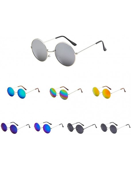 Round Polarized Sunglasses for Men Women Classic Retro Metal Frame Round Circle Mirrored Sun Glasses - H - CX196EY6DKD $6.94