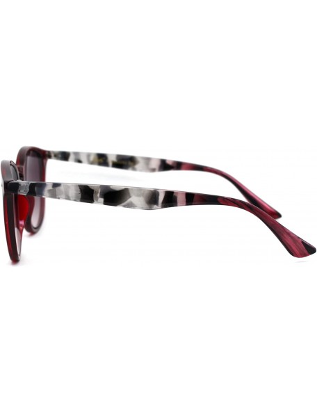 Round Womens Thin Plastic Round Horn Rim Designer Sunglasses - Red Grey Tort Arm Burgundy - CT193N454OK $12.29