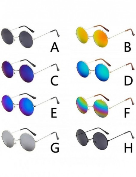Round Polarized Sunglasses for Men Women Classic Retro Metal Frame Round Circle Mirrored Sun Glasses - H - CX196EY6DKD $6.94
