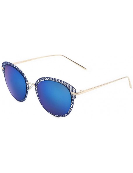 Cat Eye Metal Decorative Frame Flat Rim Round Cat Eye Sunglasses - Blue - CK1903WDUU6 $26.24