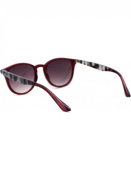 Round Womens Thin Plastic Round Horn Rim Designer Sunglasses - Red Grey Tort Arm Burgundy - CT193N454OK $12.29