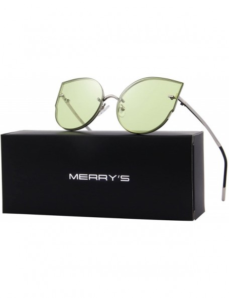 Rimless Women Classic Cat Eye Sunglasses Rimless Metal Frame Sun Glasses S8099 - Green - CX186CUUISC $16.53