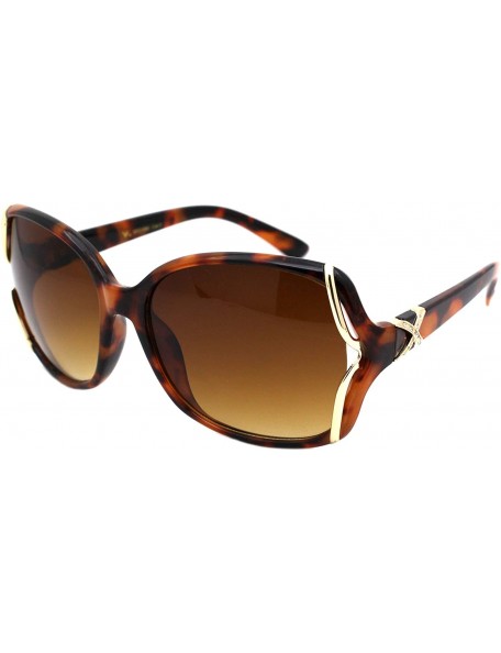 Square Designer Fashion Square Frame Womens Sunglasses Gold & Rhinestone Detail - Brown Tort (Brown) - CA18X9XWE8Q $14.35