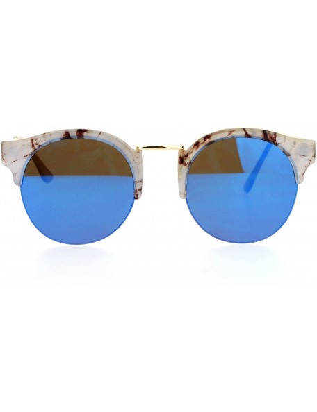 Round Marble Half Horned Rim Horned Round Mirror Lens Sunglasses - Beige Blue - CU12DI9BZN7 $8.69