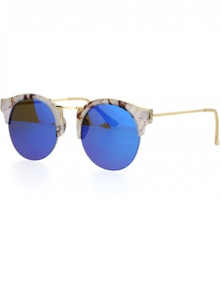 Round Marble Half Horned Rim Horned Round Mirror Lens Sunglasses - Beige Blue - CU12DI9BZN7 $8.69