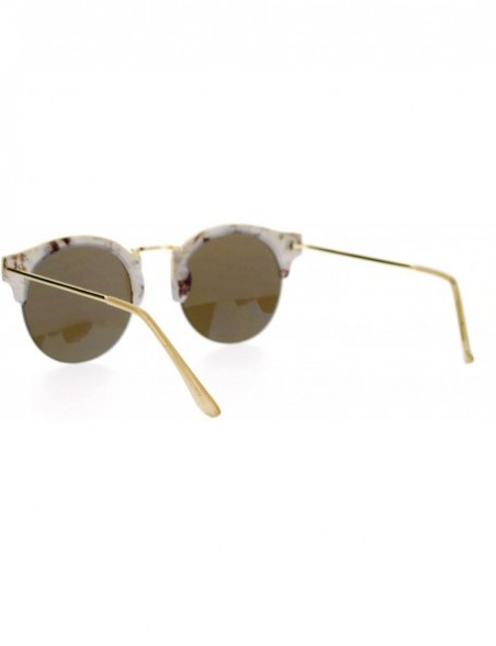 Round Marble Half Horned Rim Horned Round Mirror Lens Sunglasses - Beige Blue - CU12DI9BZN7 $8.69