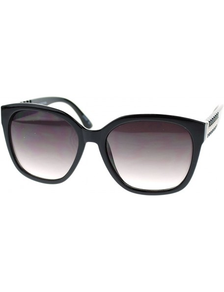 Square Luxury Metal Chain Link Trim Large Butterfly Sunglasses - Black Silver - C111YNNI9TL $10.99