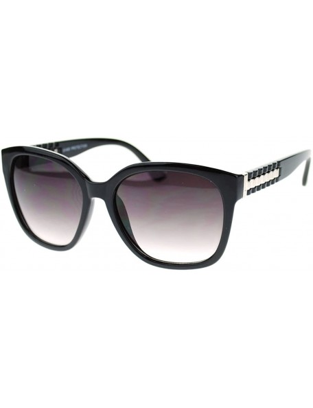 Square Luxury Metal Chain Link Trim Large Butterfly Sunglasses - Black Silver - C111YNNI9TL $10.99