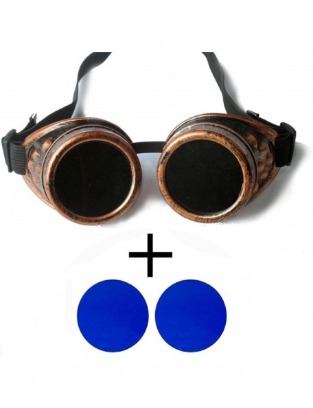 Goggle Steampunk Vintage Glasses Goggles Rave Retro Lenses Cosplay Halloween - Frame+blue Lenses - CR18HZW24QA $12.03