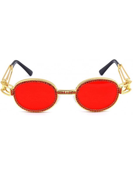 Oval Fashion Oval Metal Frame Luxury Diamond Brand Designer UV400 punk style Sunglasses - Red - CZ18RXQW2X4 $33.64