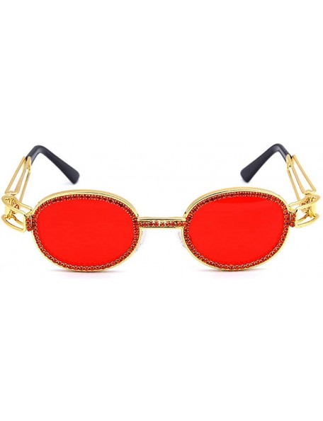 Oval Fashion Oval Metal Frame Luxury Diamond Brand Designer UV400 punk style Sunglasses - Red - CZ18RXQW2X4 $14.42