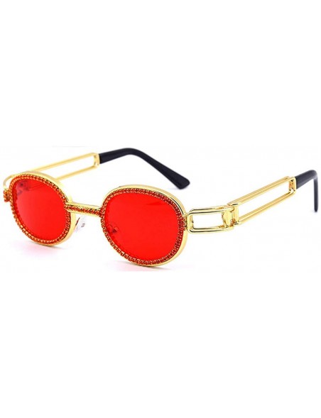 Oval Fashion Oval Metal Frame Luxury Diamond Brand Designer UV400 punk style Sunglasses - Red - CZ18RXQW2X4 $14.42