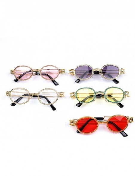 Oval Fashion Oval Metal Frame Luxury Diamond Brand Designer UV400 punk style Sunglasses - Red - CZ18RXQW2X4 $14.42