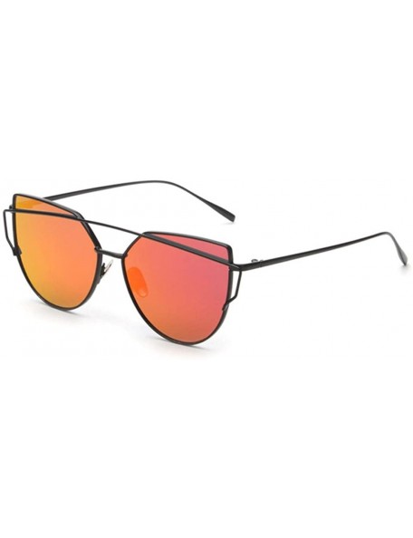 Sport Fashion Womens Mirror Sunglasses - Round Cat Eye Sun Glasses - Metal Frame Twin-Beams Sunglasses - Red - CB18DO6YZ6T $7.57