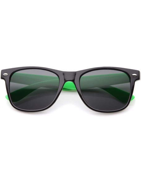 Square Classic Retro Two-Toned Neon Color Temple Horn Rimmed Sunglasses 54mm - Shiny Black-green / Smoke - C112K5F7RX9 $12.14