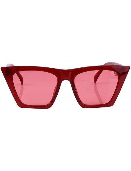 Sport Mens Womens Square Mod Fashion Sunglasses Tinted Lens - Red Frame / Red Lens - CB186G7GHCU $8.60