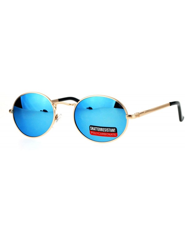 Oval Fashion Sunglasses Unisex Oval Metal Frame Spring Hinge UV 400 - Gold (Blue Mirror) - C5184W9UL73 $9.92