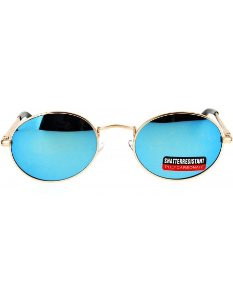 Oval Fashion Sunglasses Unisex Oval Metal Frame Spring Hinge UV 400 - Gold (Blue Mirror) - C5184W9UL73 $9.92