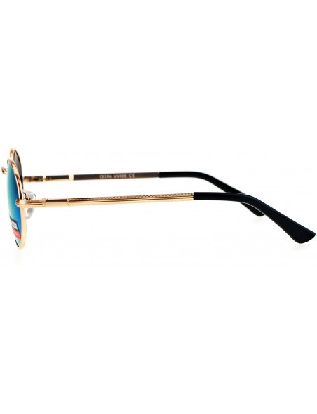 Oval Fashion Sunglasses Unisex Oval Metal Frame Spring Hinge UV 400 - Gold (Blue Mirror) - C5184W9UL73 $9.92