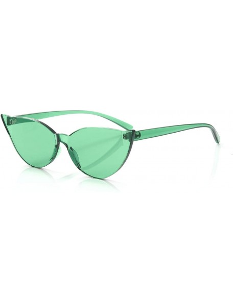 Oversized Cat Eye Rimless Sunglasses Oversized One Piece Colored Transparent Eyewear Retro Eyeglasses for Women Men - Green -...